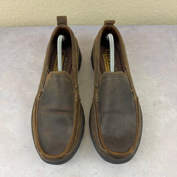 Skechers Superior Gains Brown Leather Slip On Shoes Loafer 63697 Mens Size 12 - Picture 5 of 10